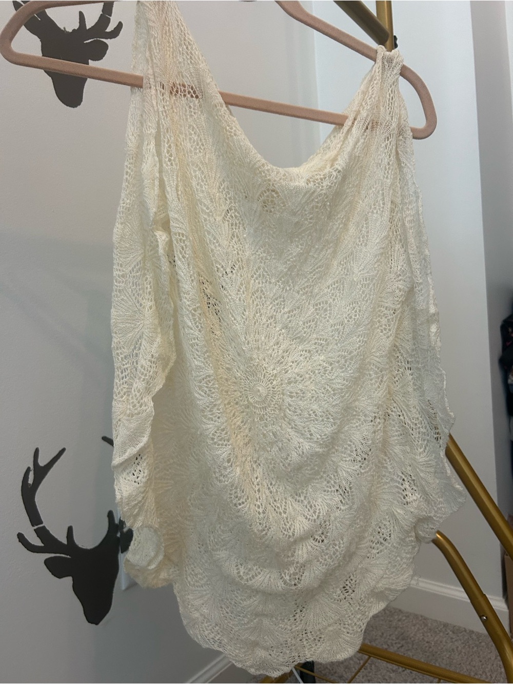 Vintage-Inspired Crochet Shell Knit Top - Cream